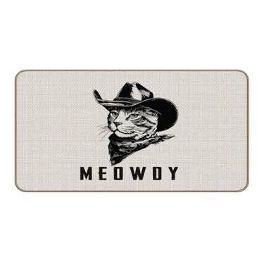 Imagem de TopXmai Meowdy Meowdy Tapete de porta de boas-vindas de gato caubói 43 x 76 cm, capachos Meowdy Cowboy Cat para entrada ao ar livre, casa, tapete de porta de entrada interna, tapete de porta Meowdy