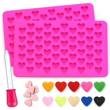Imagem de Baderke 2 peças de mini moldes de coração de silicone com 1 conta-gotas, formas de coração de cubo de gelo antiaderentes para cubos de gelo de chocolate, gelatina e doces (rosa vermelha)