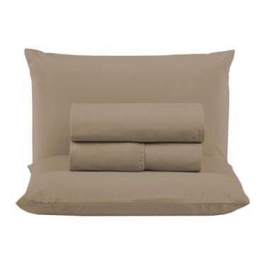 Imagem de Jogo de Lençol Queen 300 Fios Percal 100% Algodão Extra Macio 4 Peças Conjunto com Elástico Fronhas (Avelã)