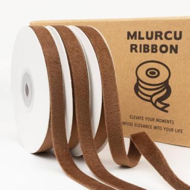 Imagem de Fita de veludo marrom 9,5 cm x 55,5 m, vintage, fina, dupla face para enfeites de árvore de Natal, embrulho de presente, decoração de casamento, grinaldas e laços de cabelo