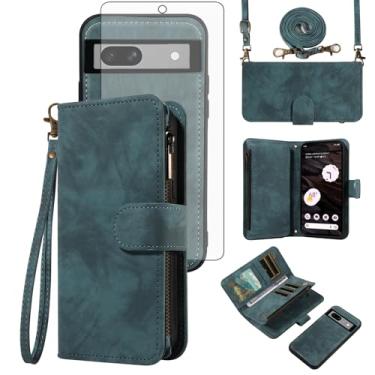 Imagem de Asuwish Capa de celular para Google Pixel 7A 5G 2023 com zíper carteira magnética com protetor de tela de vidro temperado, alça transversal para pulso flip porta-cartão de crédito Pixel7A A7 mulheres