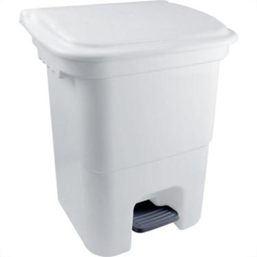 Imagem de Lixeira Plasvale Com Pedal 50L Branca Quadrada