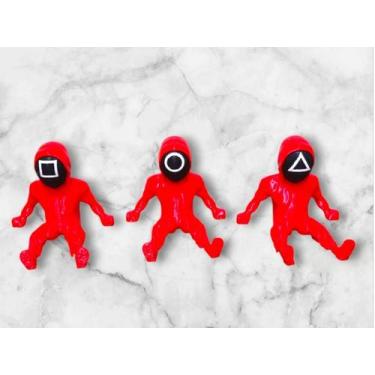 Imagem de Kit 03 Bonecos Round 6 Squid Game Soldados Mascarados Sentados com Per