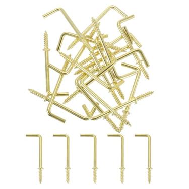 Imagem de uxcell 40 ganchos em forma de L, ganchos de ângulo reto de 3,5 cm de aço carbono, pequenos parafusos em ganchos, gancho de ângulo reto de 7 formas para pendurar, dourado