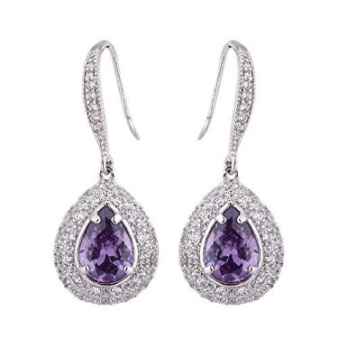 Imagem de Brincos de gota de zircônia cúbica para mulheres – prata esterlina em forma de pera em formato de pera e cristal de zircônia cúbica brincos pendurados para noivas, damas de honra, festa de casamento, formatura, bijuteria, Cristal, Zircônia cúbica