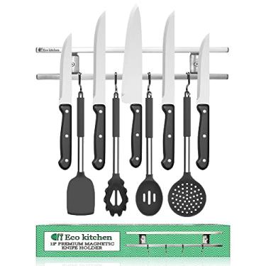 Imagem de Eco Kitchen Suporte magnético de faca para parede - tira magnética de faca de aço inoxidável 30,5 cm - Suporte de barra com ímã de faca de parede com ganchos