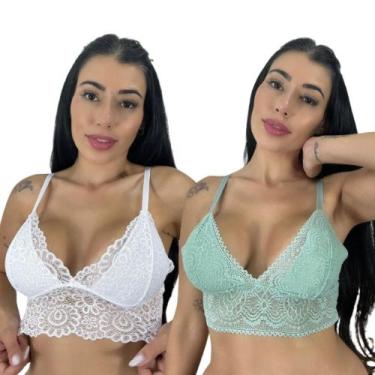 Imagem de Kit 2 Top Cropped De Renda Feminino Sem Bojo Alças Ajustáveis Rendado 