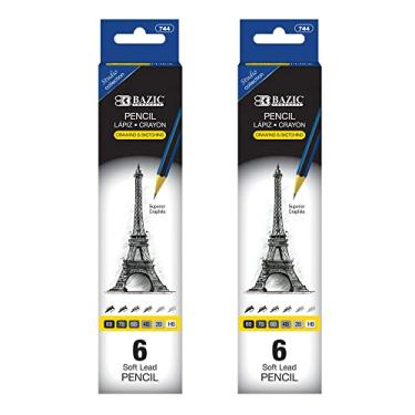 Imagem de BAZIC Conjunto de lápis de esboço de desenho, HB 2B 4B 6B 7B 8B, kit de lápis de esboço de grafite profissional, para artistas adultos iniciantes (pacote com 6), 2 pacotes