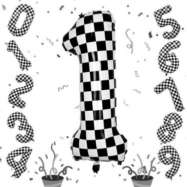 Imagem de Balão Numérico Indare Checkered 40cm - Preto e Branco