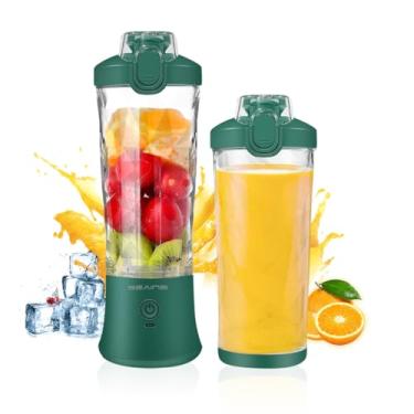 Imagem de SEAINS Liquidificador Portátil, Liquidificador Pessoal Para Shakes E Vitaminas Com Copo De Viagem De 20 Oz E Tampa, Mini Liquidificador Pessoal Com 6 Lâminas E Recarregável Por Usb Para Academia, Co