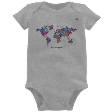 Imagem de Body Bebê Mapa mundi mosaico - Foca na Moda, Cinza, M