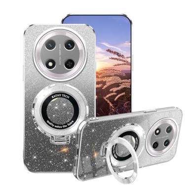 Imagem de Wousunly Capa para Honor Magic 7 Lite capas de silicone com suporte de anel, para Honor Magic 7 Lite capa de telefone com glitter transparente camada dupla removível TPU macio à prova de choque capa