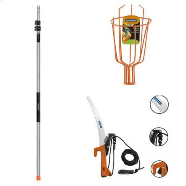Imagem de Serrote Podador com Colhedor Fruta e Cabo Extensor 5 Metros Prata Tram