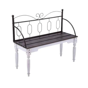 Imagem de Banco ao ar livre Banco ao ar livre, cadeira de móveis com ripas de carvalho e encosto de ferro, bancos de assento duplo para varanda e pátio, para varanda de jardim e quintal Banco de jardim