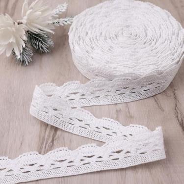 Imagem de IDONGCAI Fita de renda de crochê de algodão para artesanato - guarnições de renda de costura - fita de renda de crochê para costura de 2,8 cm (1,1 pol.) 15 jardas (branca)