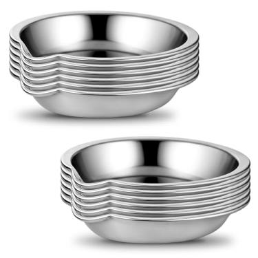 Imagem de 12 bandejas redondas pequenas para pintura, paleta de cores, copos de mistura de tinta, paleta de maquiagem de 5 cm de aço inoxidável com boca, mini paleta de aquarela de metal para modelagem e