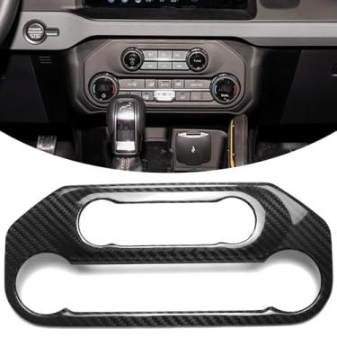 Imagem de Jogon Painel de interruptor de ar condicionado de fibra de carbono seco para caminhonete Ford Bronco Raptor Off-Road Outer Banks 2021 2022 2023 2024, moldura do botão de volume do console central (CF