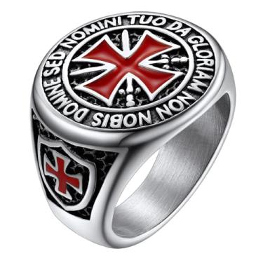 Imagem de FaithHeart Anel masculino de aço inoxidável cruzado de Jerusalém com anel de dois tons banhado a ouro 18 quilates Tamanho 7, 8, 9, 10, 11, 12, 11, Aço inoxidável, Sem pedra preciosa