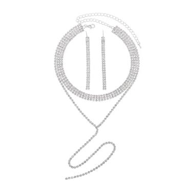 Imagem de Kercisbeauty Gargantilha de contas de strass Y colar de prata com borlas brincos pendentes feminino conjunto de joias para ocasiões especiais, one size, Aolly, Sem Pedra Preciosa