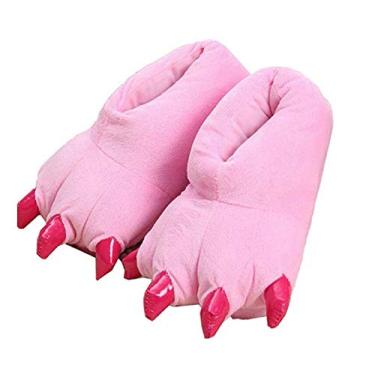 Imagem de HengQiu Pantufas unissex de pelúcia com pata de animal – Sapatos felpudos e quentes com design de pata e garra de dinossauro, rosa, 5-8 Women/4-6 Men