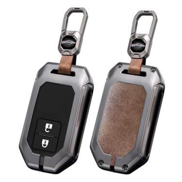 Imagem de HIBEYO Capa de chaveiro de 2/4 botões compatível com Suzuki Swift Spacia MK53S Jimny Sierra Wagon R acessórios de liga de couro com chaveiros - marrom chaveiro curto