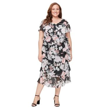 Imagem de S.L. Fashions Vestido feminino plus size, Preto floral rosa, 48