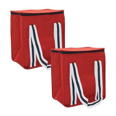 Imagem de Earthwise Bolsa térmica reutilizável de nylon resistente à prova d'água com fecho de zíper mantém a comida quente ou fria (pacote com 2), Vermelho, Large