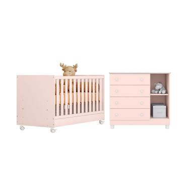 Imagem de Conjunto Bebê Berço Infantil Americano e Cômoda Doce Sonho sem Colchão - Qmovi	