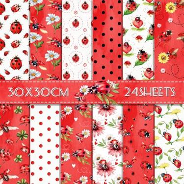 Imagem de Bloco de 24 folhas com estampa de joaninhas 29 x 29 cm, bloco de papel especial para joaninhas com estampa de flores, pacote de papel-cartolina dupla face, joaninha, scrapbook, papel de fundo