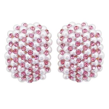 Imagem de Navachi Brincos de pérola Omega folheados a ouro 18 quilates, Zinco Cristal, Cristal