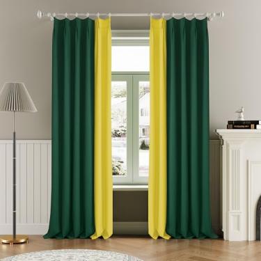 Imagem de OYRING Conjunto de 2 painéis de cortinas verdes e iluminadoras com 2 painéis de 2 painéis, cortinas de dois tons feitas à mão com isolamento térmico, cortinas plissadas em formato de memória com
