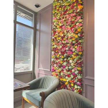 Imagem de Painel de Flores Artificiais, Rosas Rosa, Decoração para Eventos, 100x100cm Jardim Vertical Placa de Flores permanente decorar casamentos, festas, aniversários (Opção cores 4)