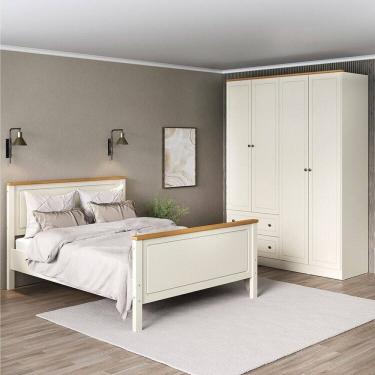 Imagem de Conjunto Cama Casal, Guarda-Roupa 4 Portas Ananda CabeCasa MadeiraMadeira Off White/Mel