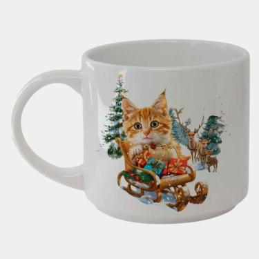 Imagem de Caneca Branca Bucks de Porcelana 450ML NATAL GATINHO TRENO NEVE 1  - C