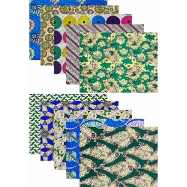 Imagem de 10 peças de tecido de impressão africana Ankara material de cera Kente projetos de artesanato de costura e trabalho de remendo artesanato DIY (33 x 25 cm/12,99 x 9,84 polegadas)