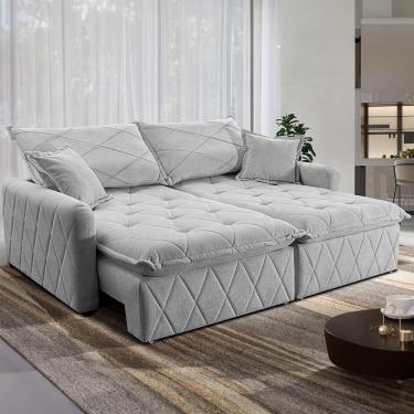 Imagem de Sofá 3 lugares Cama inBox Sublime com Assento Retrátil e Encosto Reclinável em Boucle - 200cm de Largura