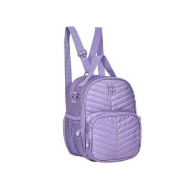 Imagem de Mochila Infantil Lilás Acolchoada, Design Chevron, Alças Ajustáveis, Bolsos em Tela