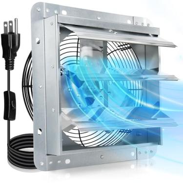 Imagem de Hiorucet Exaustor de obturador atualizado de 25,4 cm para garagem, estufa, loja, sótãos, galinheiro, galpão, porão, 844 CFM 1606 RPM Ventilador de exaustão de parede de baixo ruído com cabo de