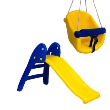 Imagem de Escorregador Infantil Baby 2 Degraus-Escorrega Parquinho Brinquedos de Plástico + Balanço Bebê Infantil Com Corda-Cinto de Segurança e Trava-Balanço d
