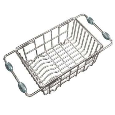 Imagem de OUFEIJIA Escorredor de pratos resistente à ferrugem, cesto de lavar louça embutido, suporte retrátil e antiderrapante para bancada de mesa, pequeno, prata