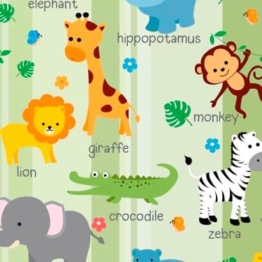 Imagem de Papel De Parede Adesivo Crianças Animais Infantil Selvagem 5m