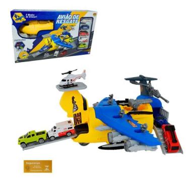 Imagem de Aviao de Resgate com 1 Helicoptero e 4 Carrinhos DM Toys Brinquedo Inf