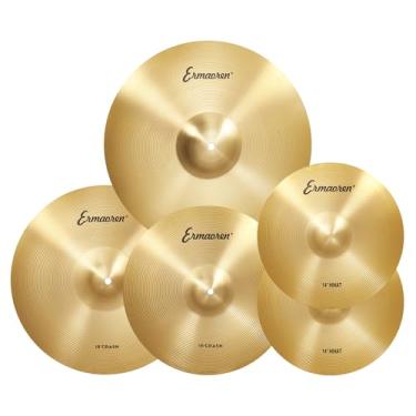 Imagem de Pacote de pratos, conjunto de 5 peças de pratos de bateria, pratos Hi Hat de 35,5 cm, 40,6 cm Crash e 45,7 cm Crash, 50,8 cm Ride Cymbals para conjunto de bateria