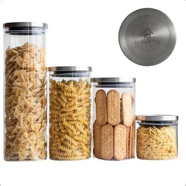 Imagem de Kit Potes Herméticos de vidro 4 Unidades com Tampas INOX, Tamanhos Variados | Conjunto de Porta Mantimentos, Ideal para Organização de Cozinha | Potes de Vidro com Tampa Hermética INOX | Hyatto Home