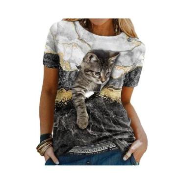 Imagem de Camiseta Plus Size Feminina com Estampa 3D de Gato Kawaii - Estilo Har