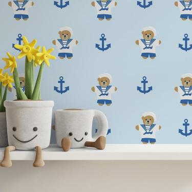 Imagem de Kit 9 Rolos Papel De Parede Adesivo Marinheiro Azul 3,0M