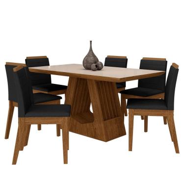 Imagem de Mesa Málaga 1,6 Com 6 Cadeiras Estofadas Freijó/off/suede Preto - M.a
