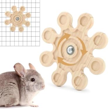 Imagem de Trasylph Brinquedos rotativos para mastigar chinchila de madeira natural para dentes, brinquedos de enriquecimento interativo para pendurar roda de chinchila acessório para hamsters, gerbil, coelho