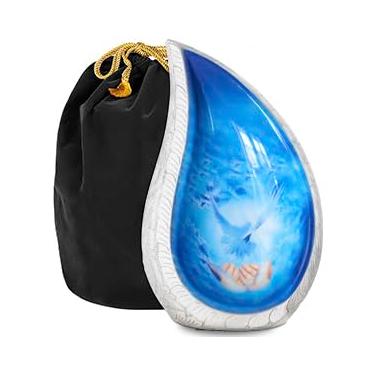 Imagem de Trupoint Memorials Urnas De Cremação Para Cinzas Humanas, Urna Funerária Decorativa Homens E Mulheres Adultos – Grande, Pomba Azul Branca Em Forma Lágrima