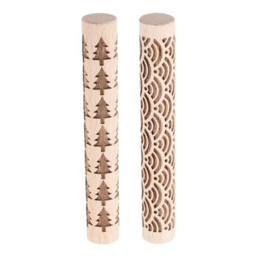 Imagem de HARFINGTON 2 peças de rolo de argila de madeira 10 cm padrão de pinheiro ondulado de água ferramentas de cerâmica rolos de textura de grão de madeira para argila massa de assar massa de brinquedo DIY